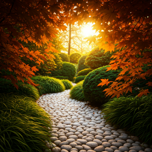 Rustgevende tuin in herfstlicht